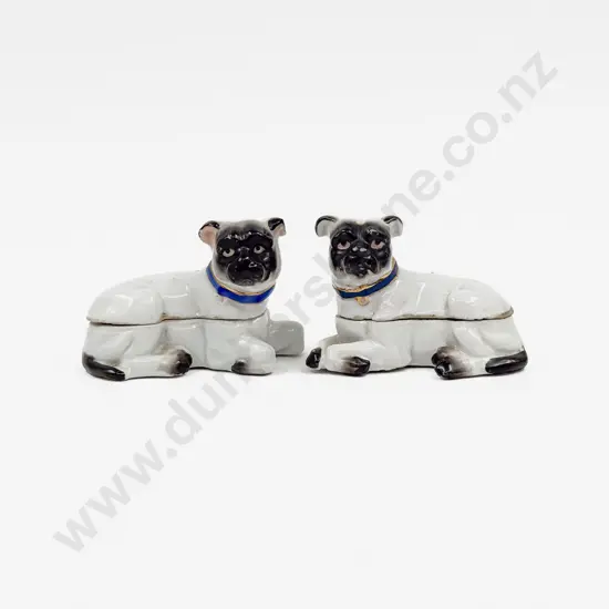Pair C19th German Pug Dog Trinket Boxes