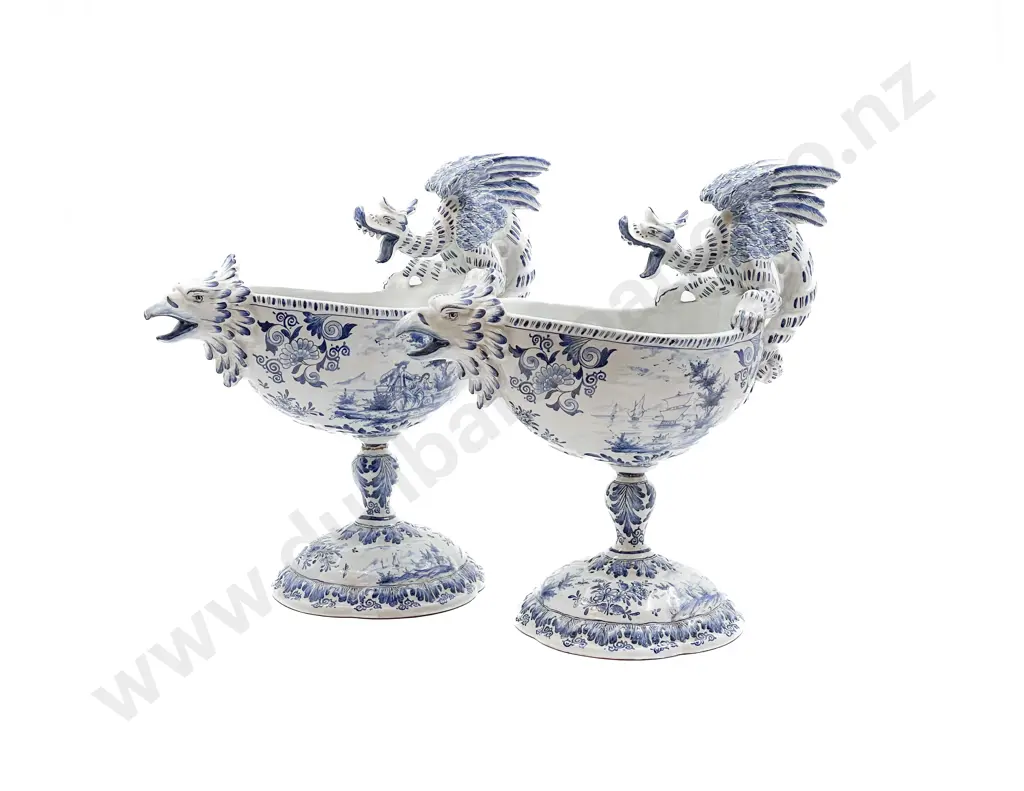 Pair Antique Dutch Delft Table Centrepiece Comports Image 1++