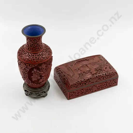 Cinnabar Lacquer Table Box & Vase