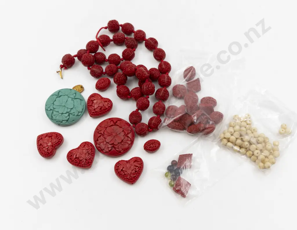 Collection Cinnabar Lacquer Beads & Some Bone Beads Image 1++