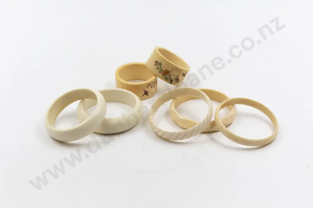 Collection Of Five Vintage Ivory Bangles & Two Napkin Rings Image 1++