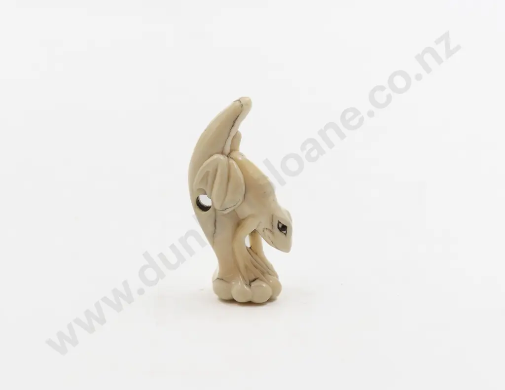 Signed Carved Ivory Netsuke of a Frog on Water Lily Stem Image 1++