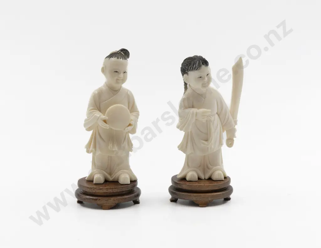 Pair Carved Ivory Child Figures Image 1++