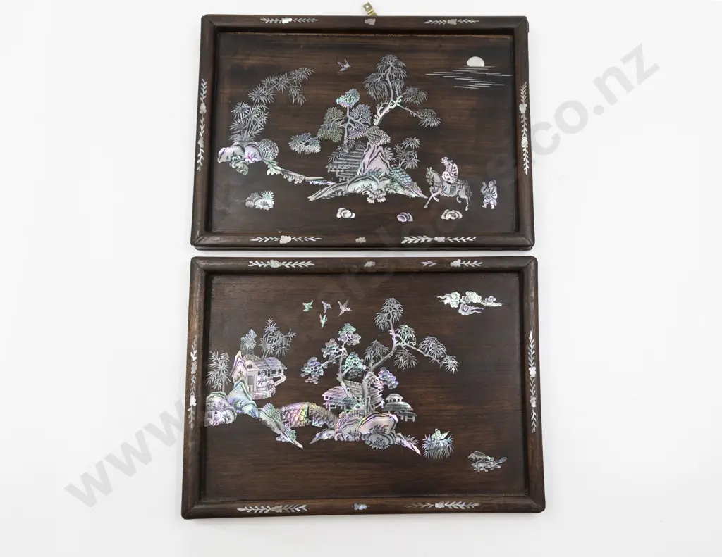 Two MOP Inlaid Teak Panels Image 1++