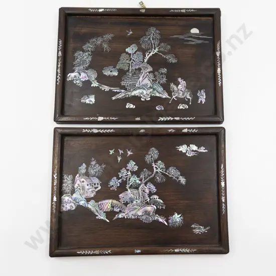 Two MOP Inlaid Teak Panels