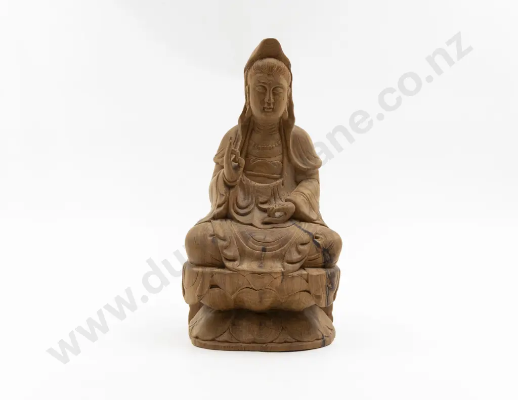 Quan Yin Fruitwood Carved Figure Image 1++