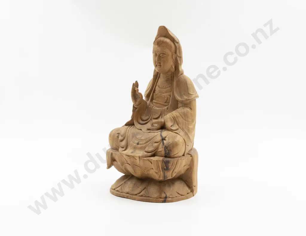 Quan Yin Fruitwood Carved Figure Image 1++