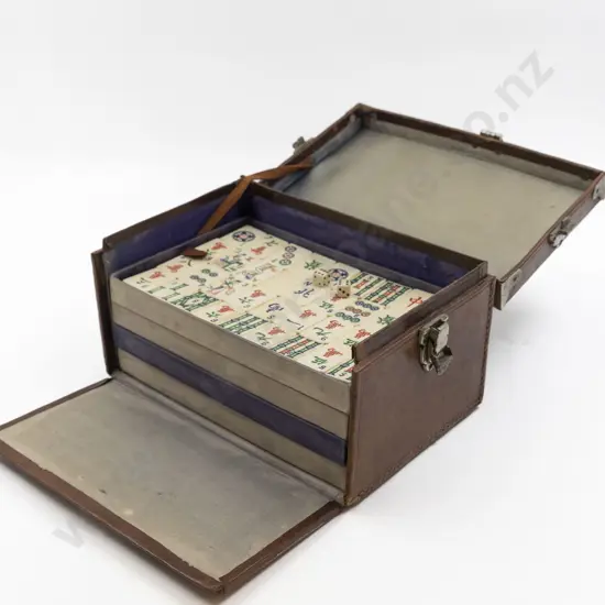 Early C20th Bone and Bamboo Cased Mahjong Set