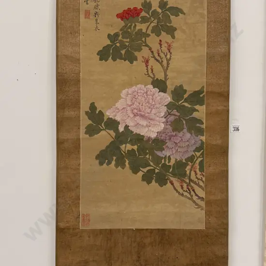 Antique Chrysanthemum Branch Scroll On Brocade