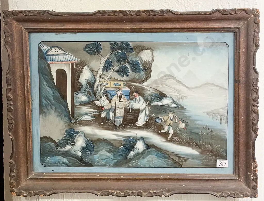 Antique C19th Chinese Reverse Painted On Glass Painting Image 1++