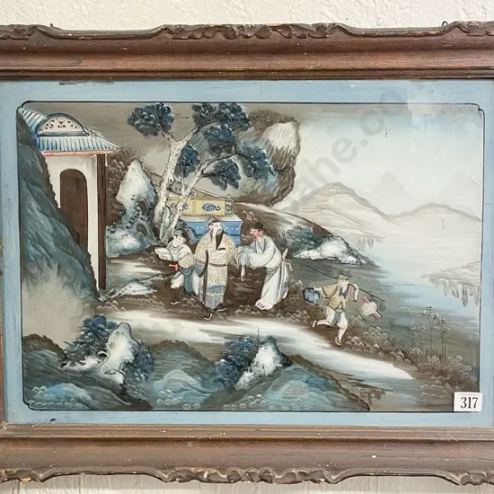 Antique C19th Chinese Reverse Painted On Glass Painting