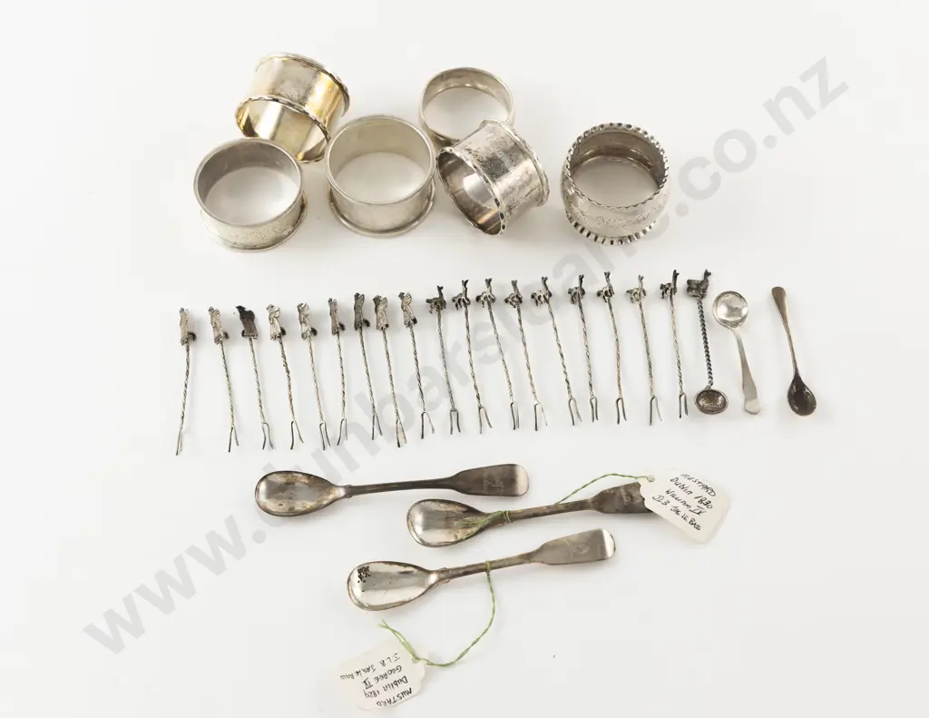 6 S/S Napkin Rings & 5 S/S Salt Spoons & Group Of Asian Cocktail Sticks Image 1++