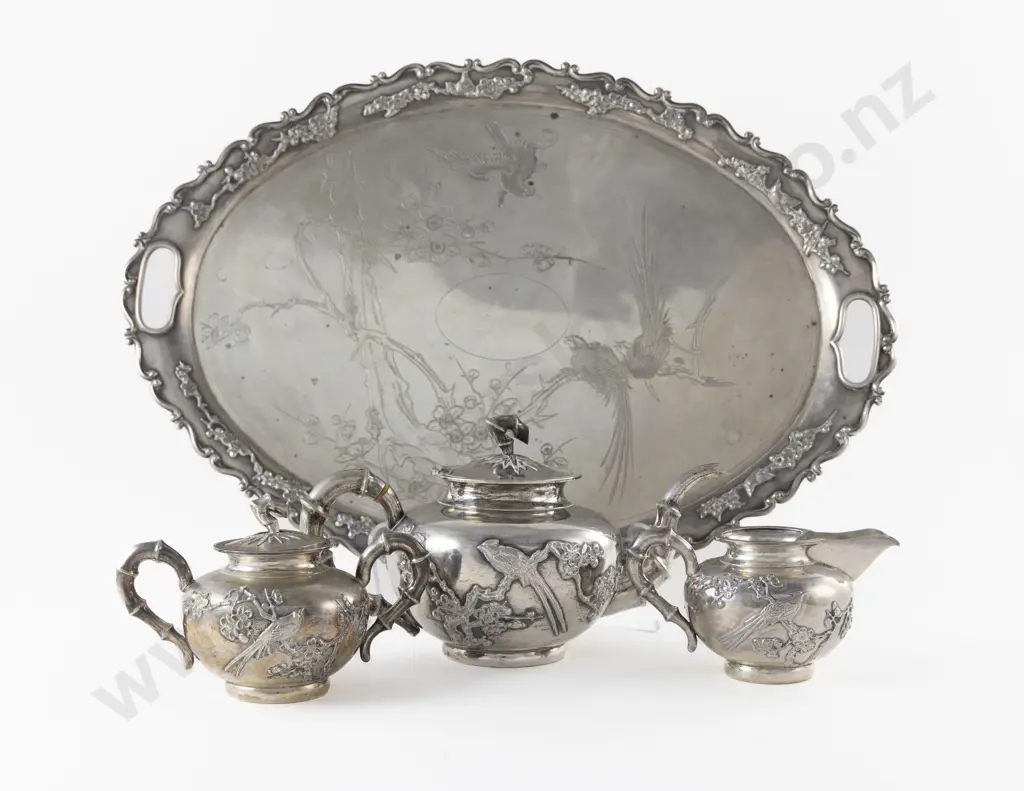 Chinese Silver Export Ware 4 Piece Teaset Image 1++