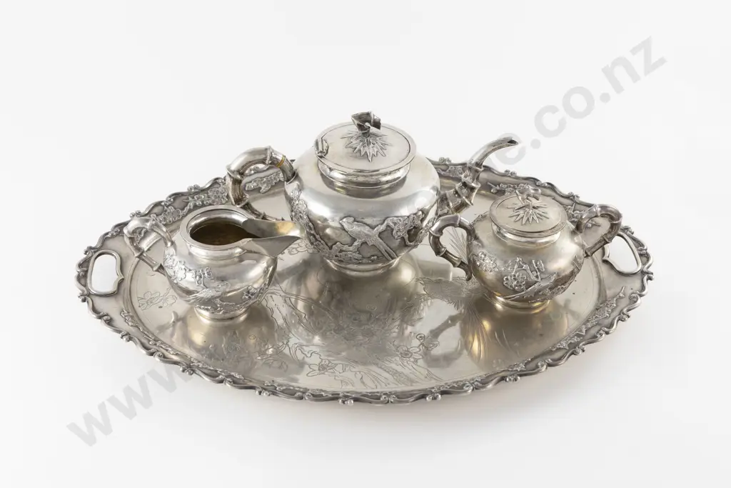Chinese Silver Export Ware 4 Piece Teaset Image 1++