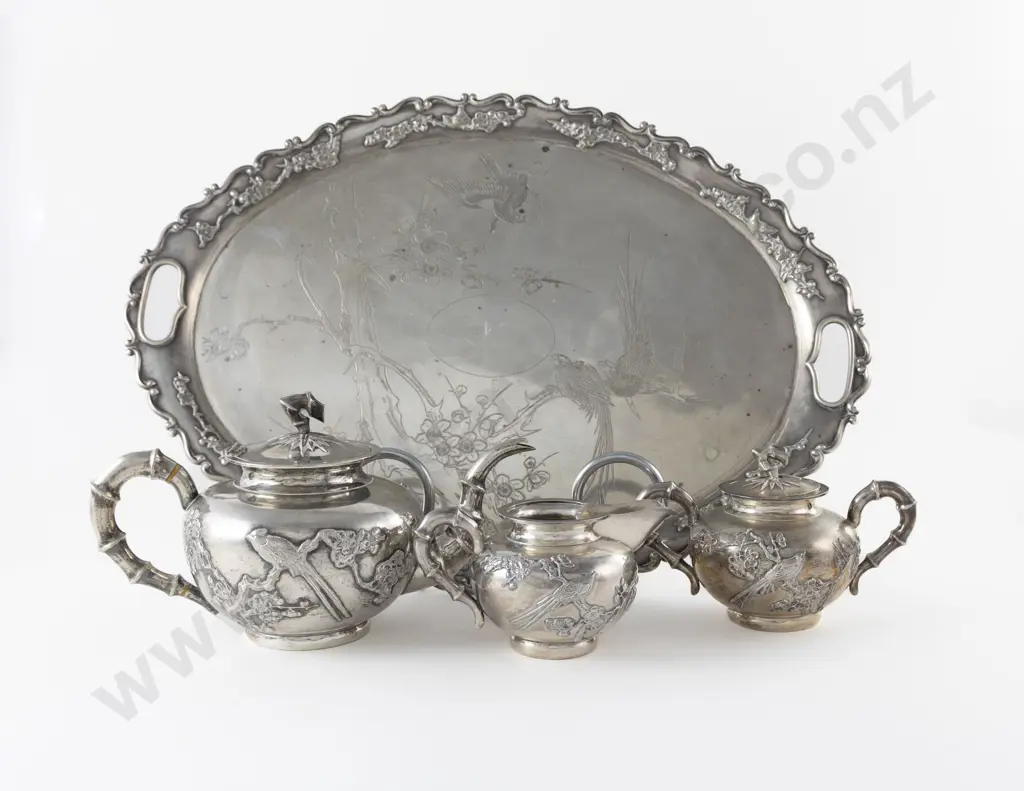 Chinese Silver Export Ware 4 Piece Teaset Image 1++