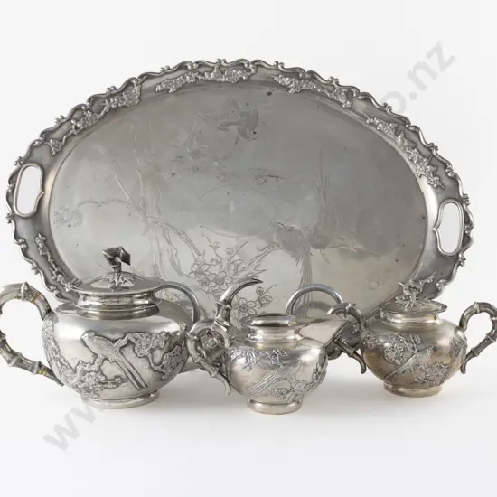 Chinese Silver Export Ware 4 Piece Teaset