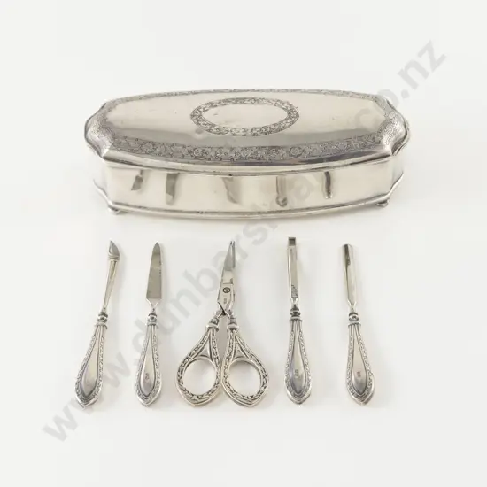 S/P Jewellery Box & 5 S/S Handled Vanity Items
