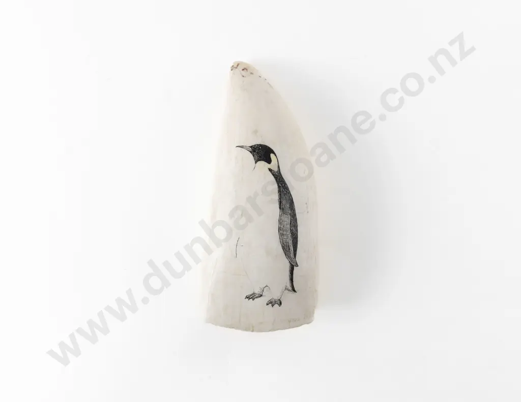 Sperm Whale Tooth Decorated With  Penguin Image 1++
