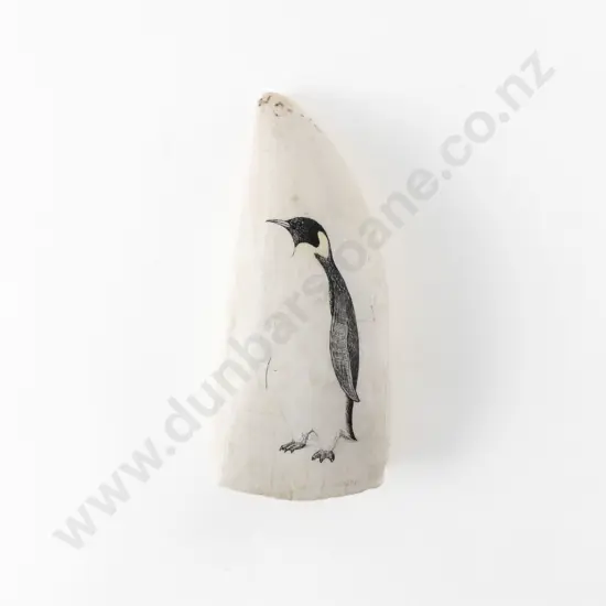 Sperm Whale Tooth Decorated With  Penguin