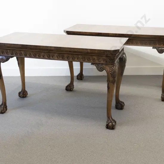 Fine Quality Pair of George III Style Mahogany Walnut & Yew Side Tables by George Jetley of London