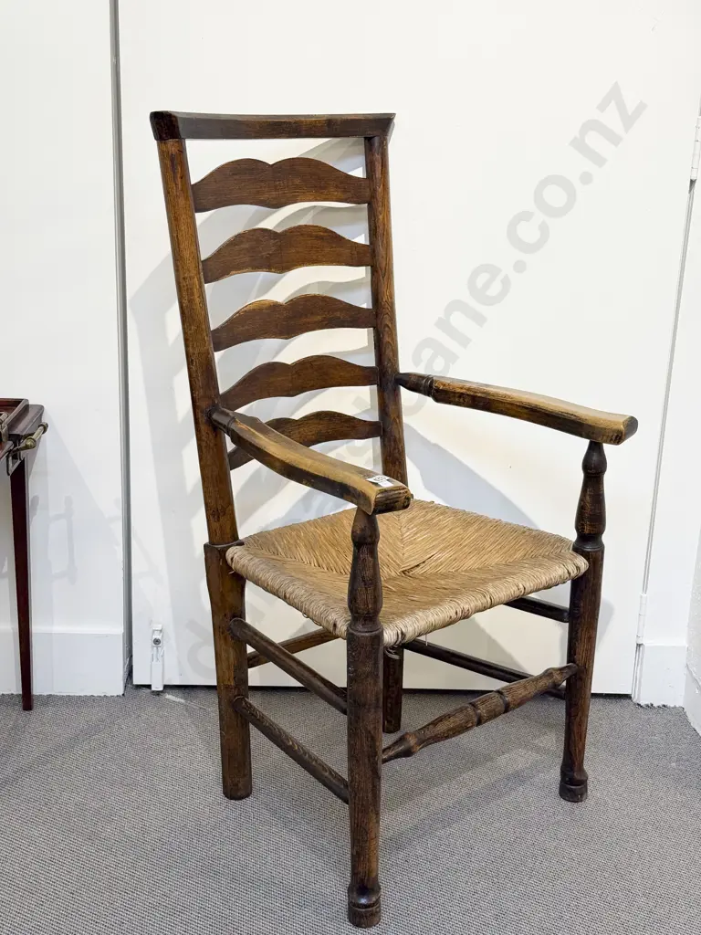 C19th Oak Ladder Back Open Elbow Chair Image 1++