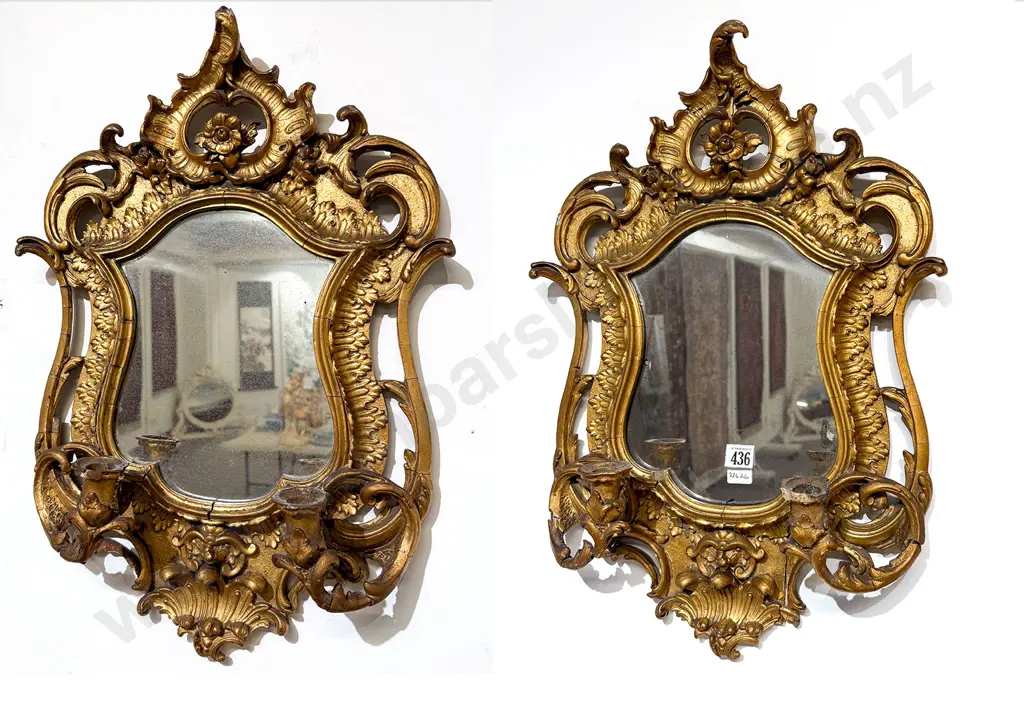Pair C19th Giltwood Girandole Wall Mirrors Image 1++