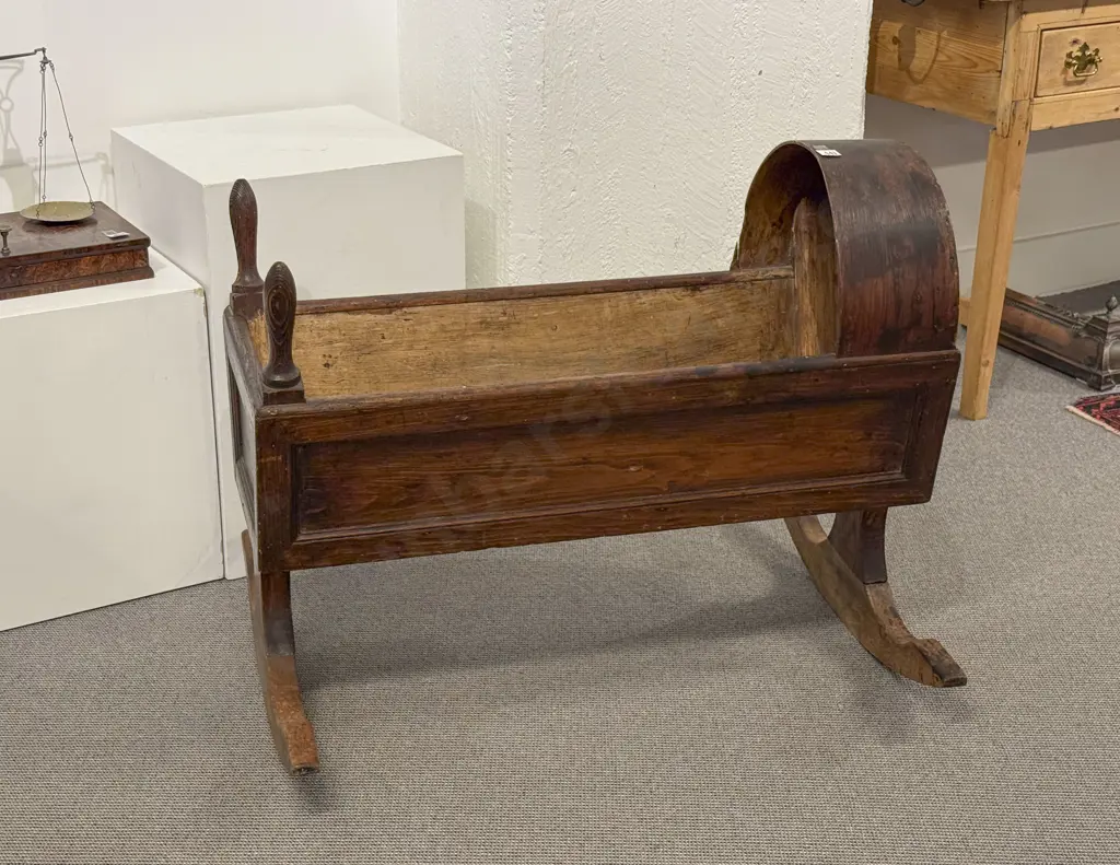 Early C19th Stained Pine Baby's  Rocking Cradle Image 1++
