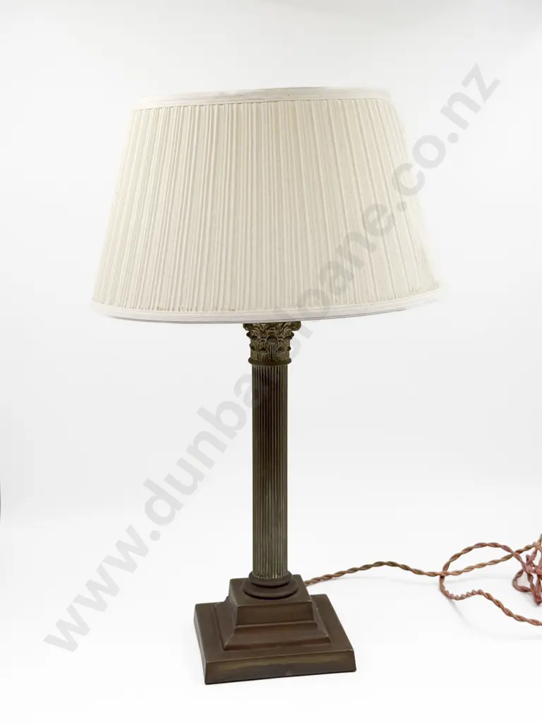 Brass Corinthian Column Table Lamp & Shade Image 1++