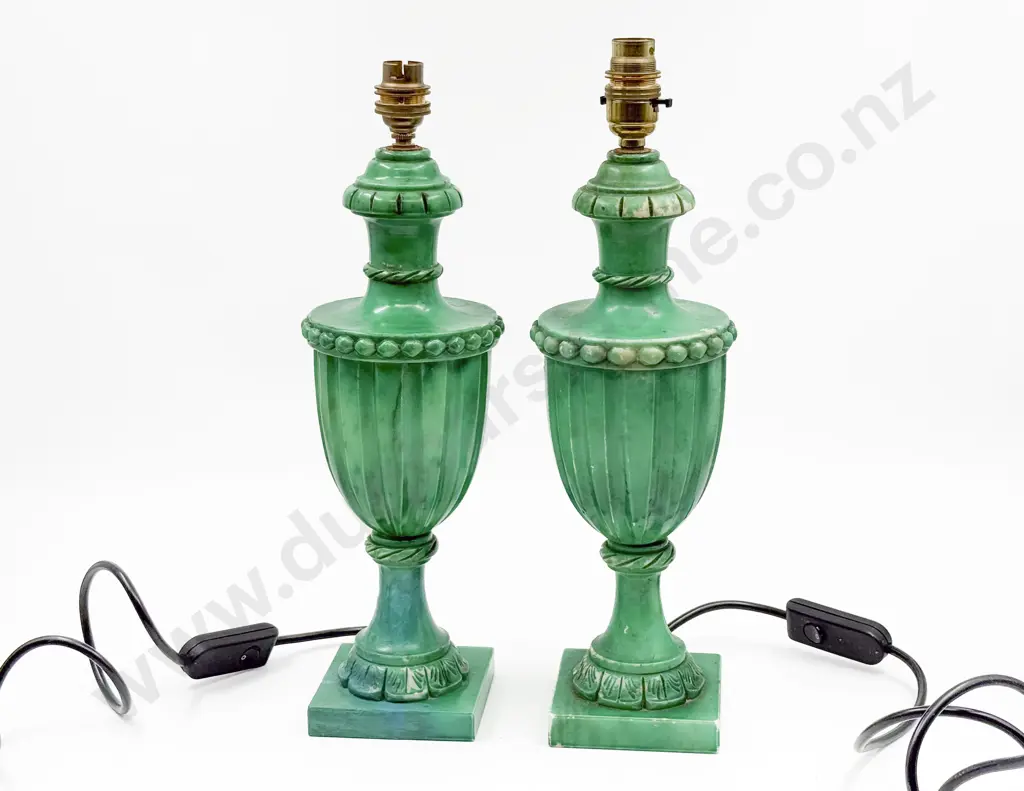 Pair Green Stained Alabaster Table Lamps Image 1++