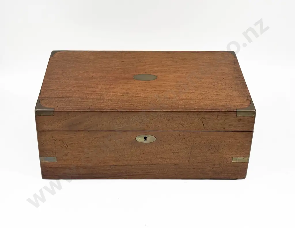 Victorian Mahogany & Brass Bound Portable Writing Box Image 1++