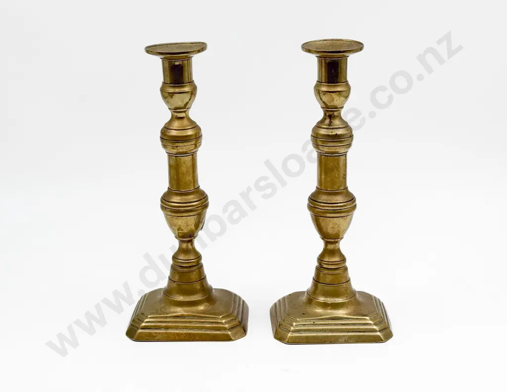 Pair Victorian Brass Column Candlesticks Image 1++