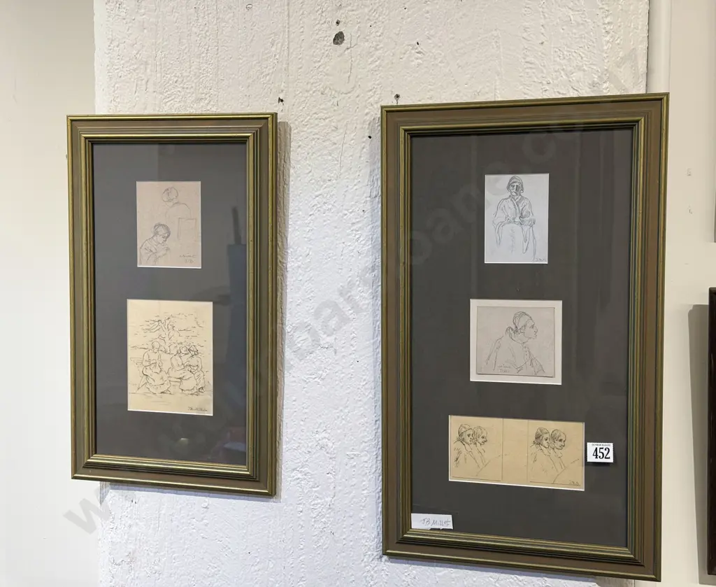 Follower of Jean-Baptiste Millet (1831 - 1906) - Five Various Framed Drawings Image 1++