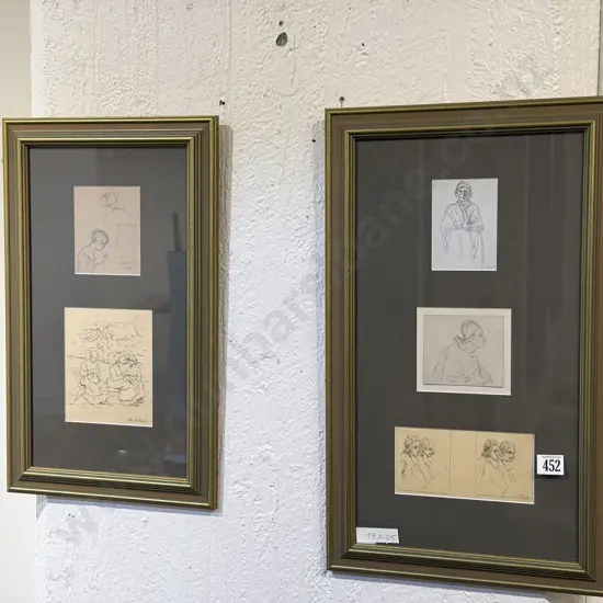 Follower of Jean-Baptiste Millet (1831 - 1906) - Five Various Framed Drawings
