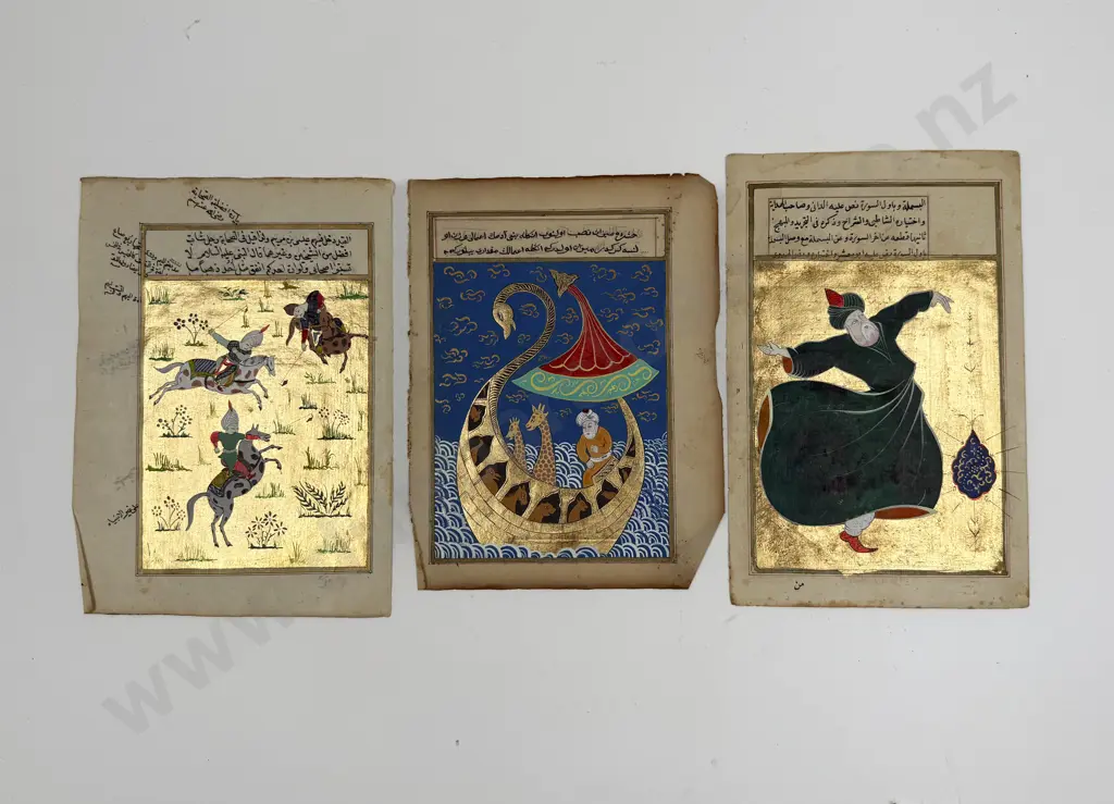Three Antique Moghul Illustrated Book Plates Image 1++
