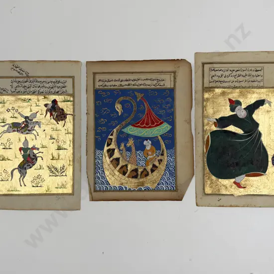 Three Antique Moghul Illustrated Book Plates
