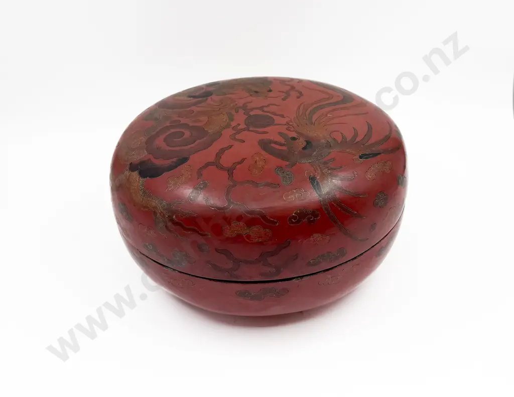 Chinese Red lacquered Circular Lidded Box Image 1++