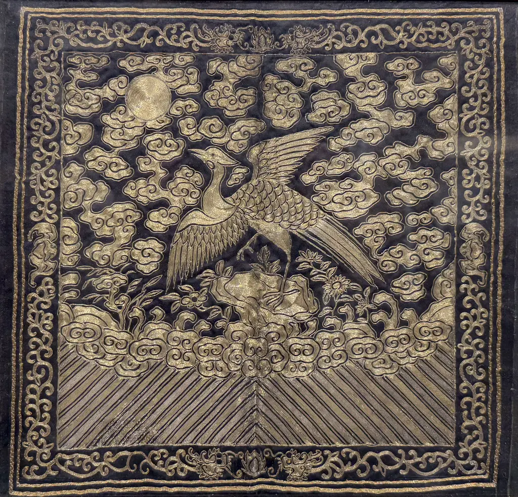 Framed Antique Chinese Court Insignia Panel Image 1++