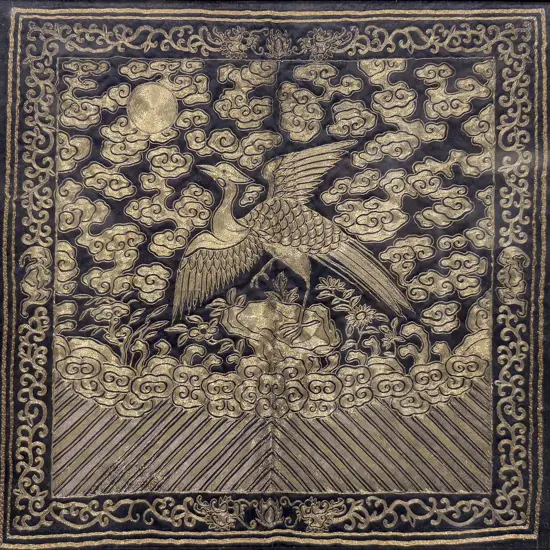 Framed Antique Chinese Court Insignia Panel