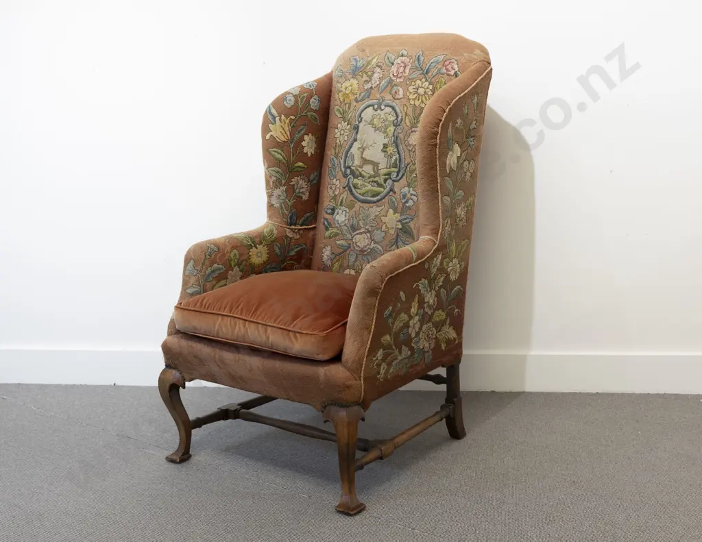 C18th Mahogany Framed Wing Armchair Image 1++