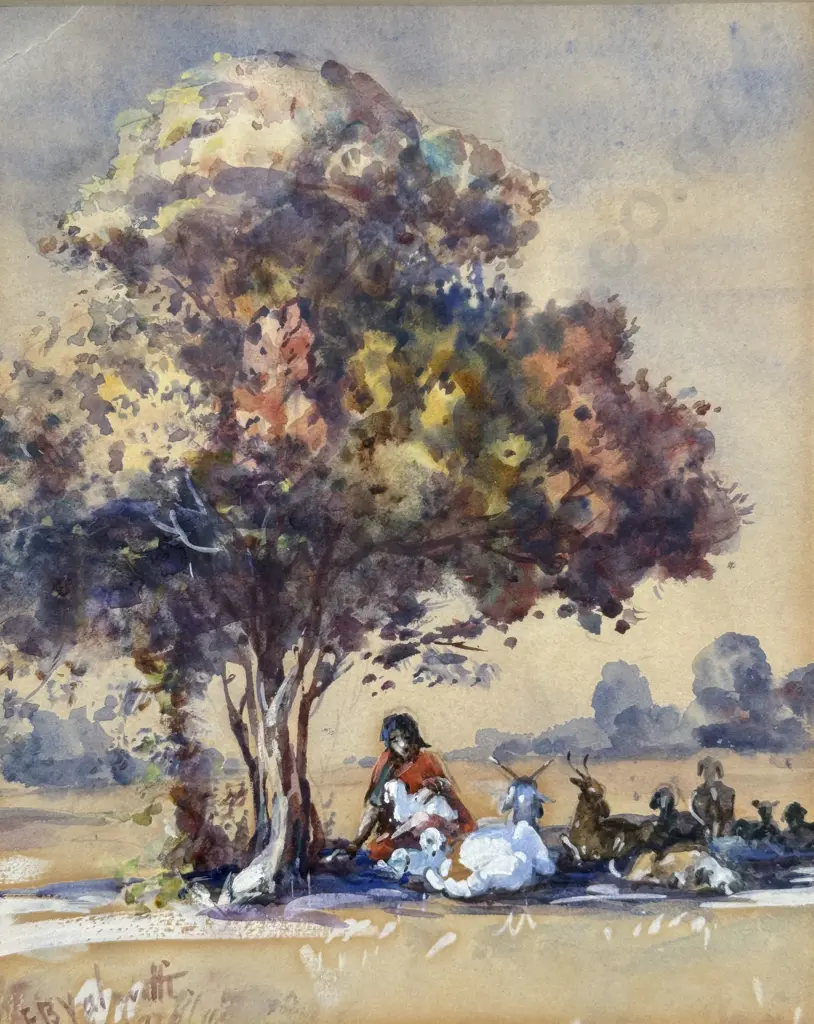 F B Yalavatti - Goatherd Taking Shade Image 1++