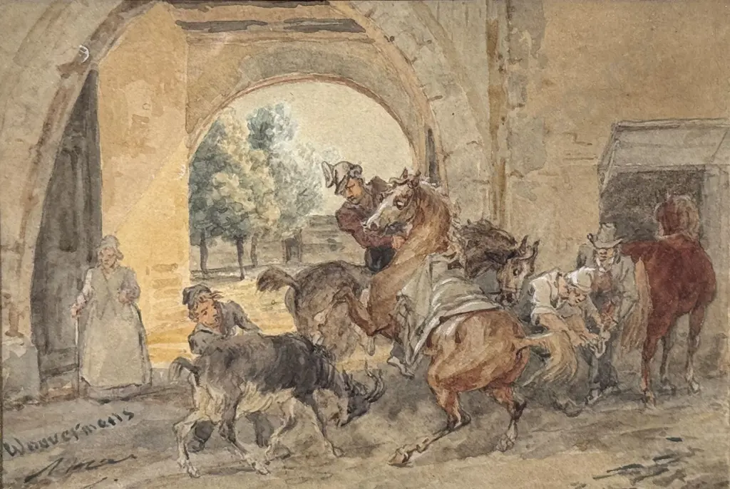 Attributed Philip Wouwerman (Dutch 1619 - 1688) - Goat in Stable Image 1++