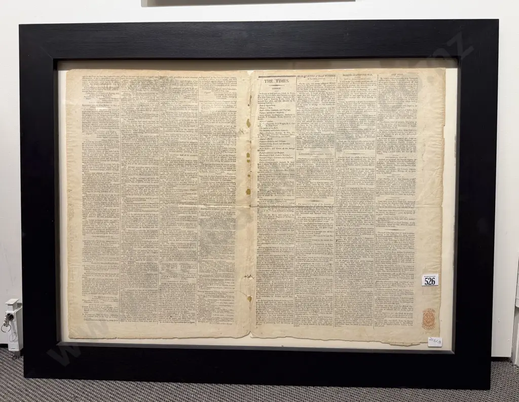 Framed London Times Circa 1793 Image 1++