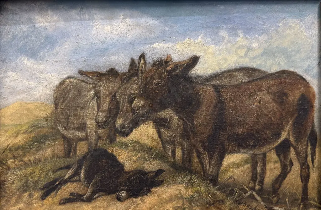 E W Heckhs (?) -  Study Of Donkeys (a/f) Image 1++