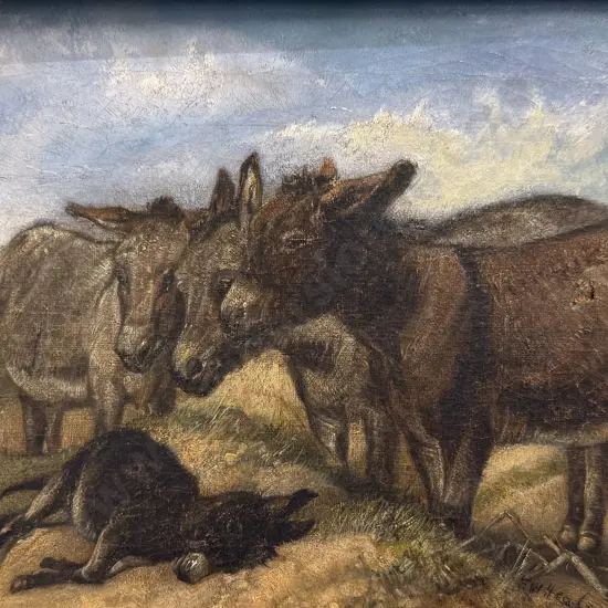 E W Heckhs (?) -  Study Of Donkeys (a/f)