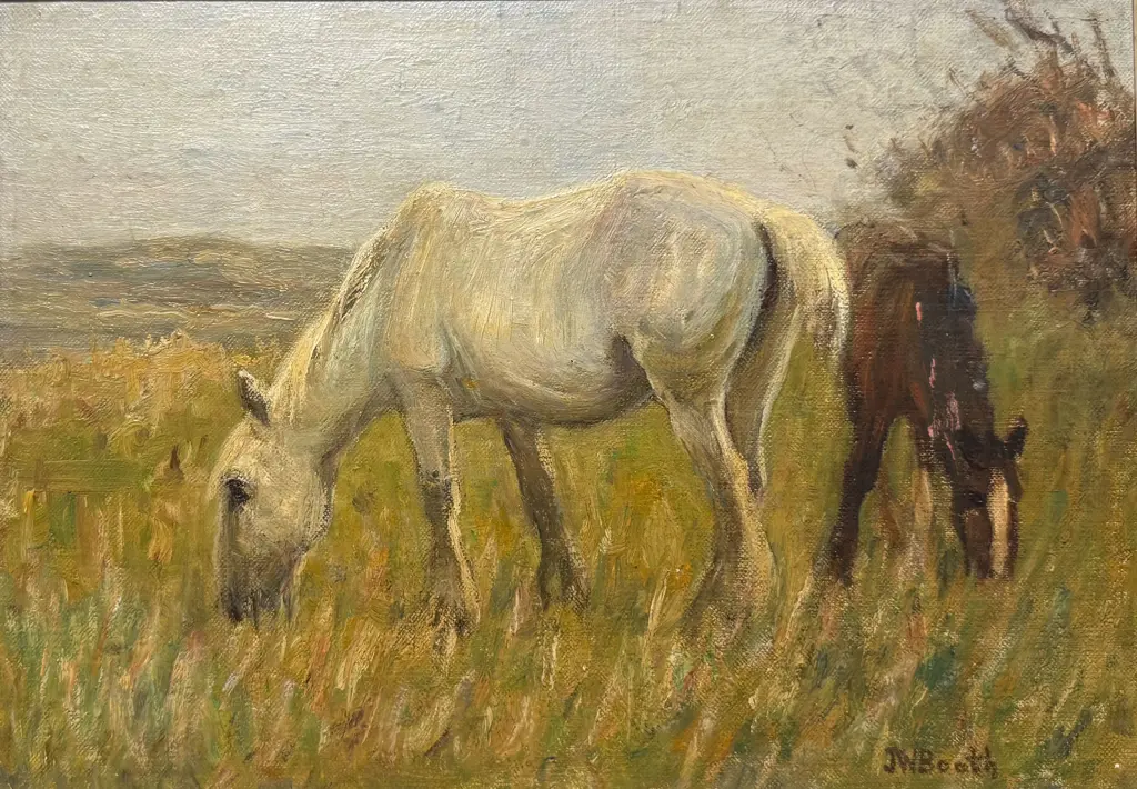 James William Booth, (Staithes Group 1867-1953)Two Horses Grazing Image 1++