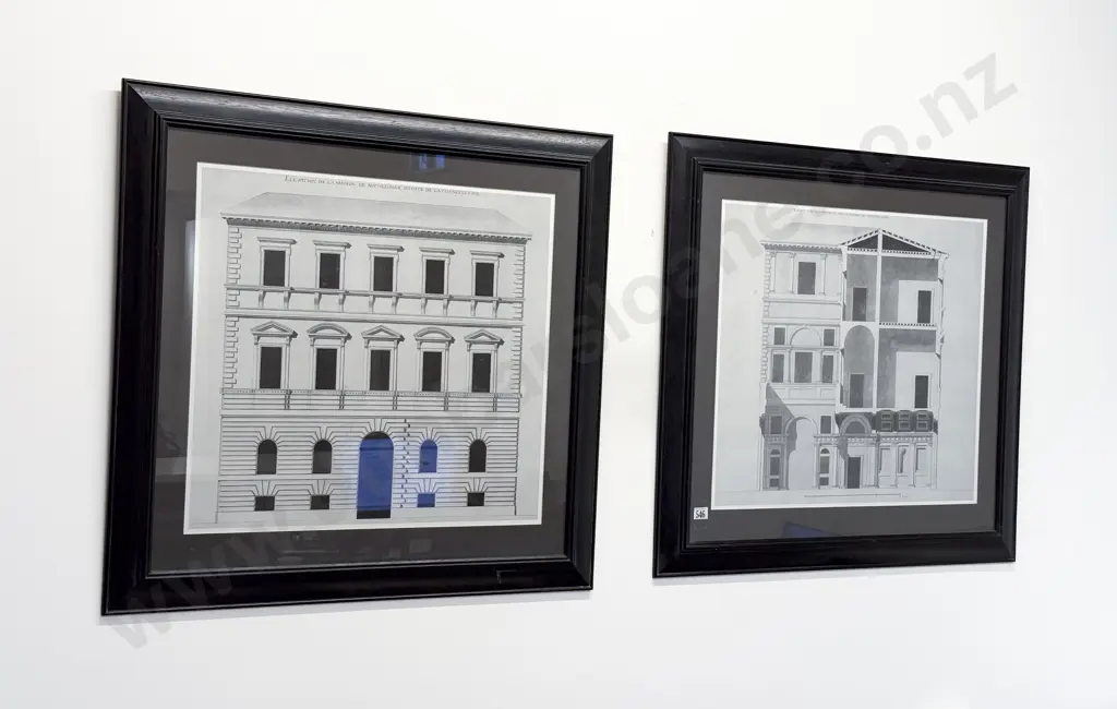 Pair of French Monochrome Architectural Prints Image 1++