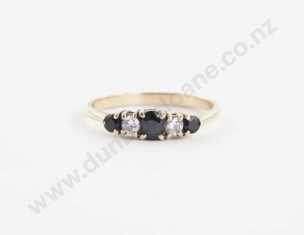 9ct Five Stone Sapphire and Diamond Bridge Ring Image 1++