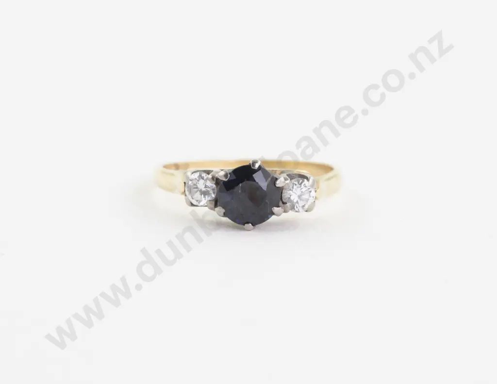 18ct Three Stone Sapphire and Diamond Bridge Ring Image 1++