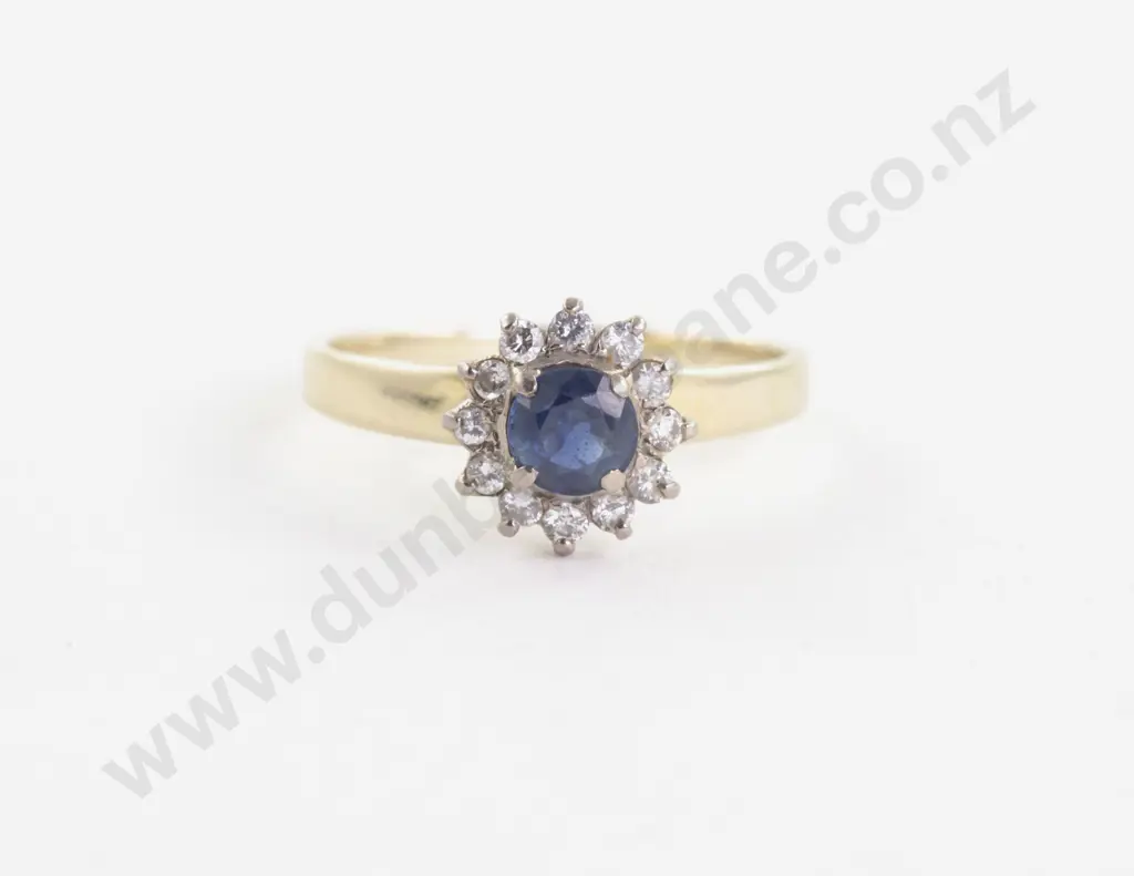14ct 13Stone Diamond and Sapphire Cluster Ring Image 1++