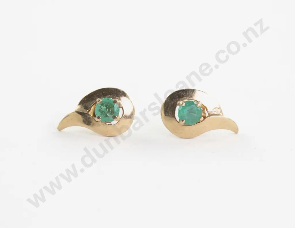 Pair 14ct Single Emerald Stud Earrings Image 1++